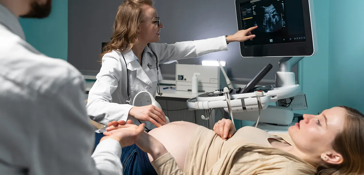 gynecologist performing ultrasound consultation banner image